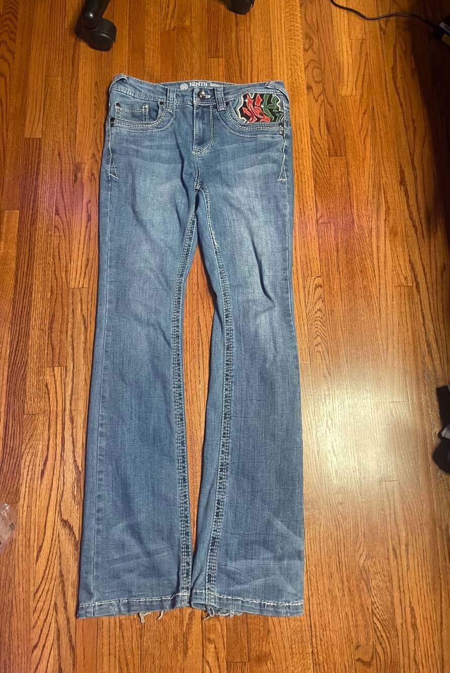 Ninth Hall Jeans Size 30 Embroidered Pocket Y2K Flare Denim